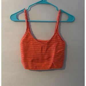 Orange Knit Cropped Tank Top Aeris Brand Smocked Stretchy Summer Cropped Shirt